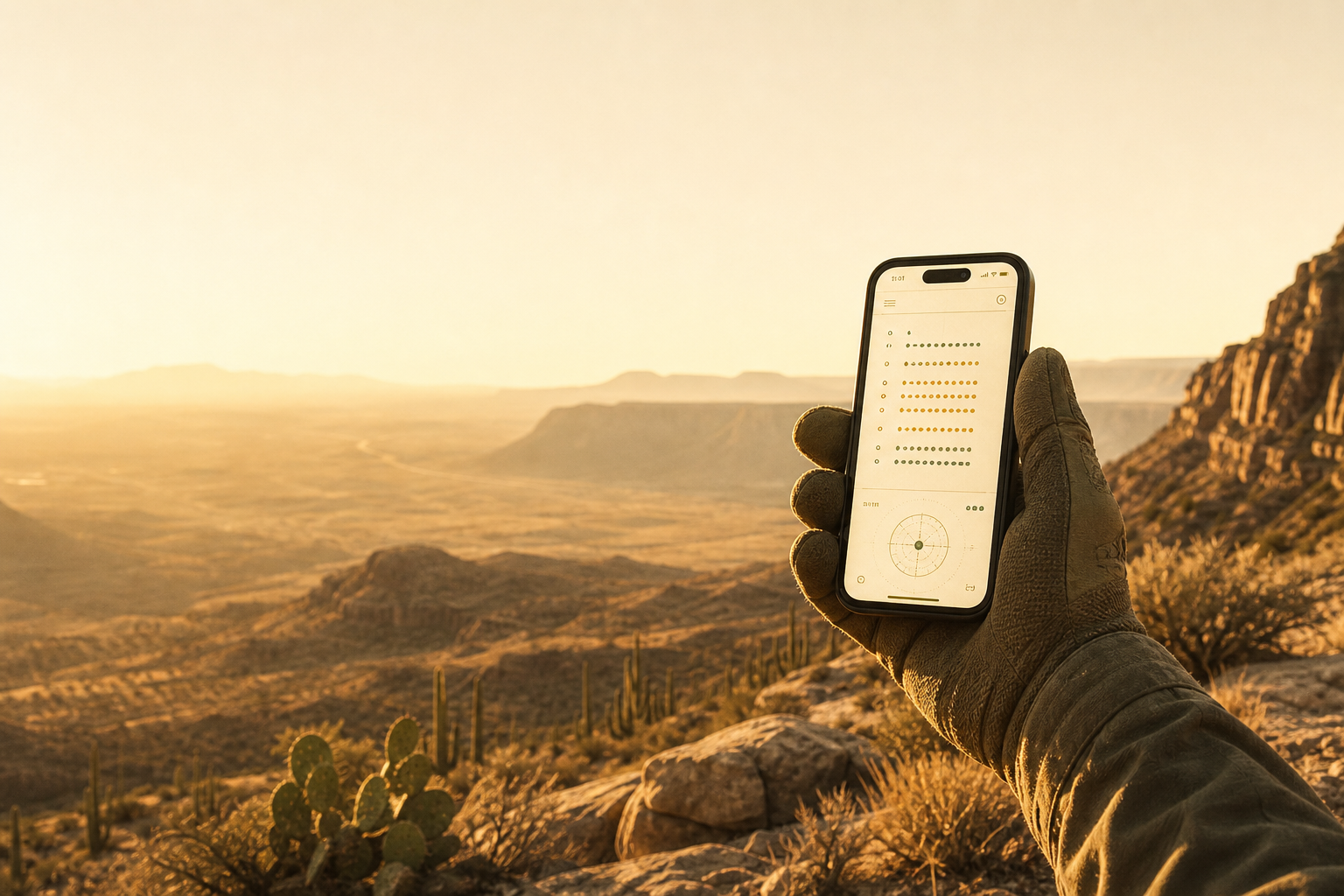 MyGPSConverter running on a phone held at a desert overlook